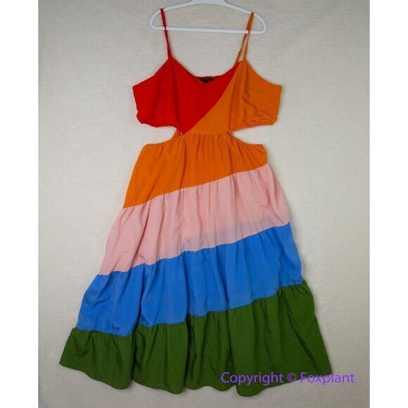Eloquii Rainbow Tiered Dress With Cutouts, size 22 - Picture 3 of 16